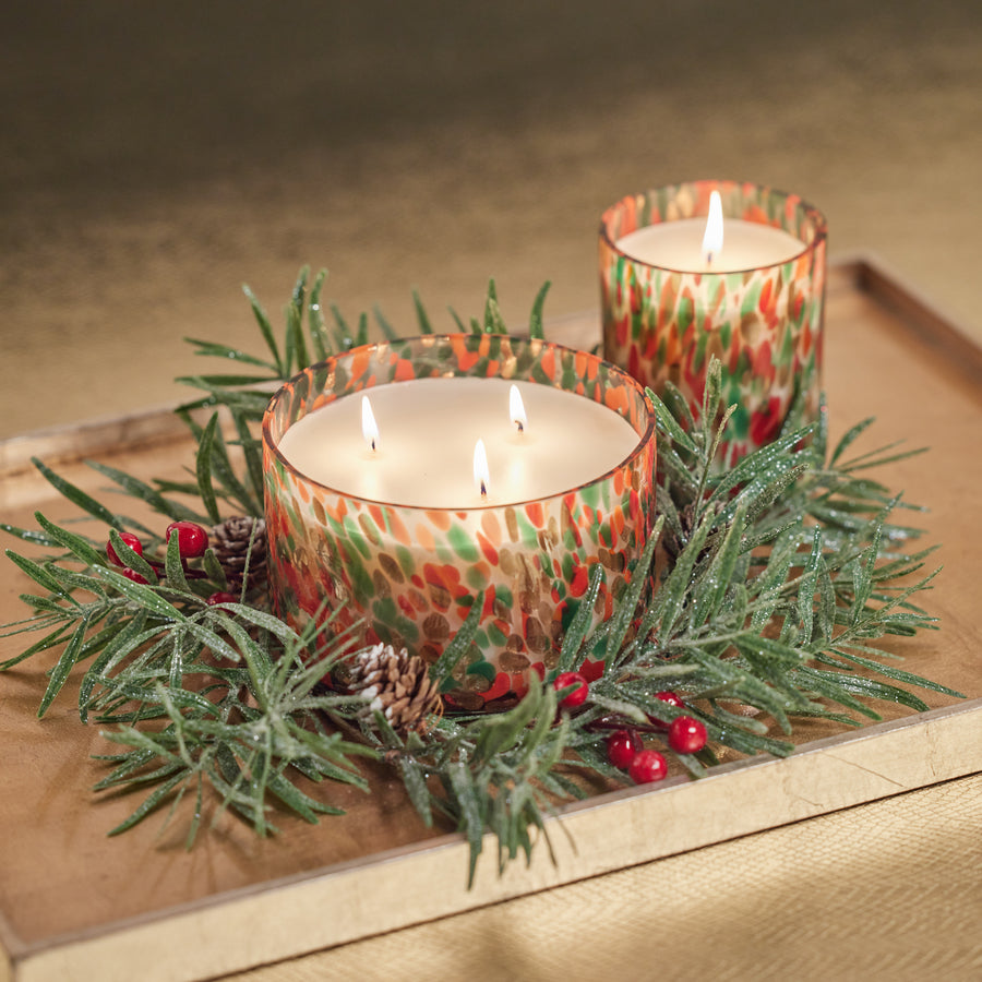 Spangled Glass Scented Candle - Red, Green & Gold - Home Fragrance by Carlyle Avenue
