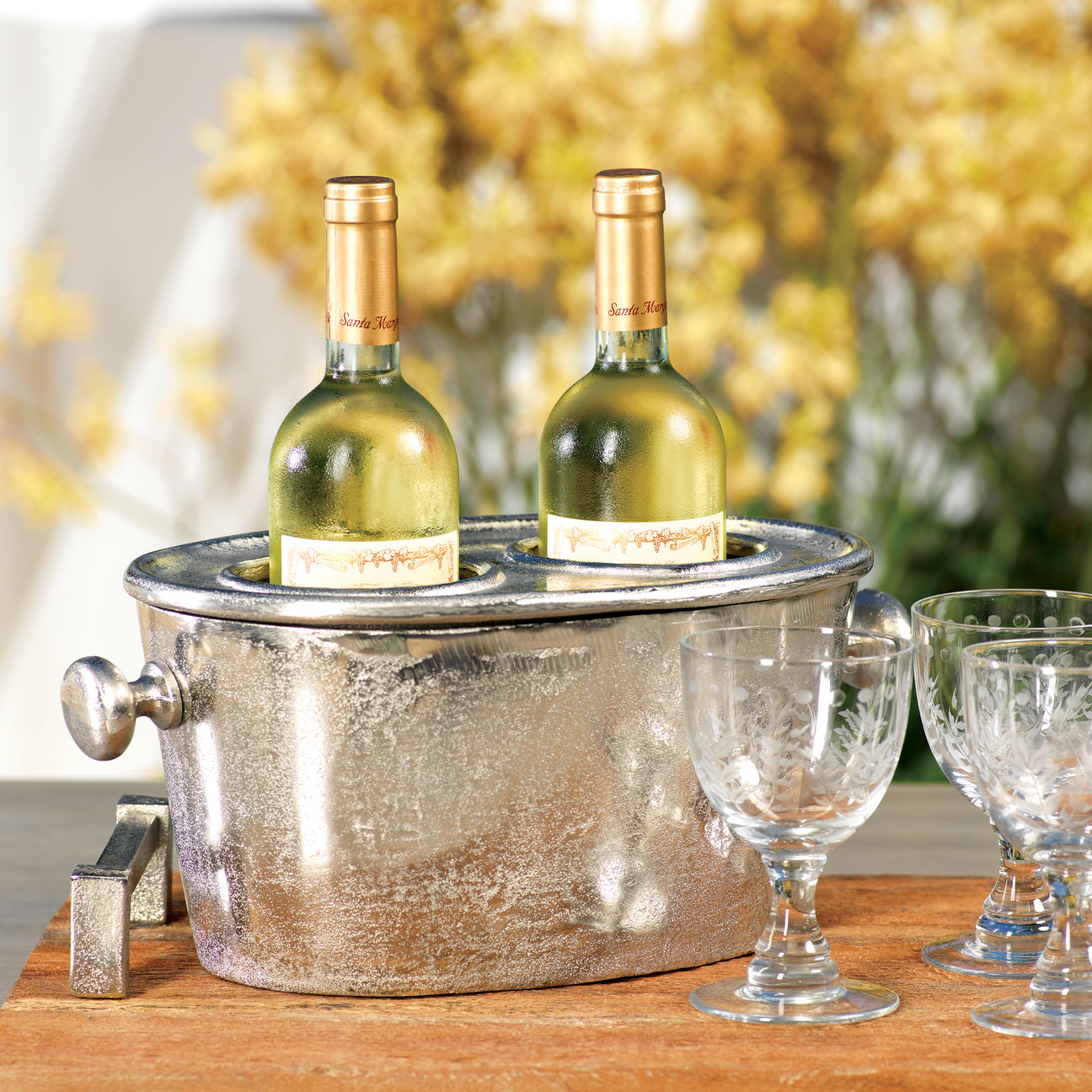 Raw Aluminum Two Bottle Wine Holder - Nickel - Barware by Carlyle Avenue