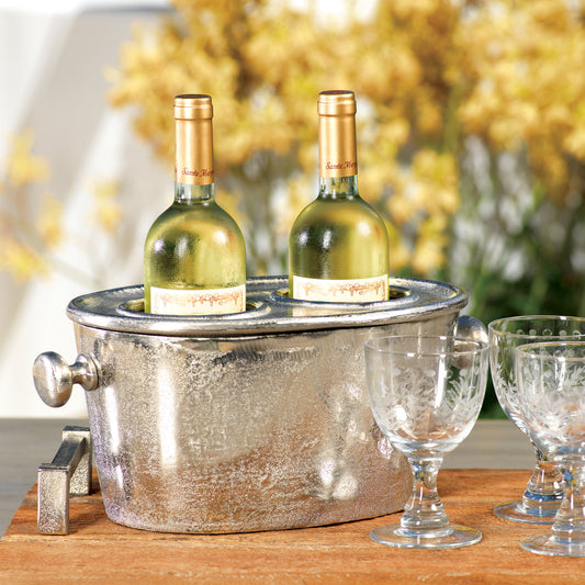 Raw Aluminum Two Bottle Wine Holder - Nickel - Barware by Carlyle Avenue