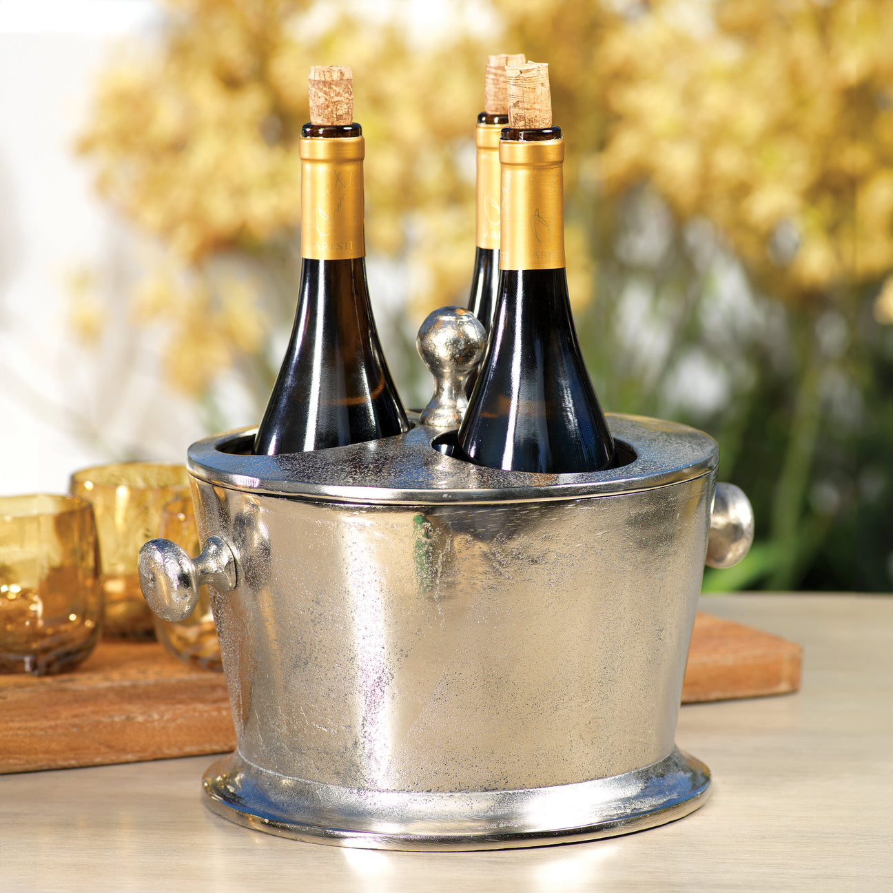 Raw Aluminum Three Bottle Wine Holder - Nickel - Barware by Carlyle Avenue