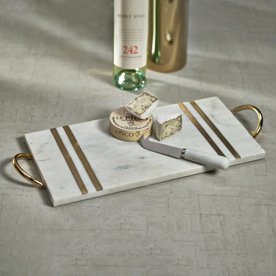 Rectangular Marble Serving Tray with Brass Handles - Tray by Carlyle Avenue