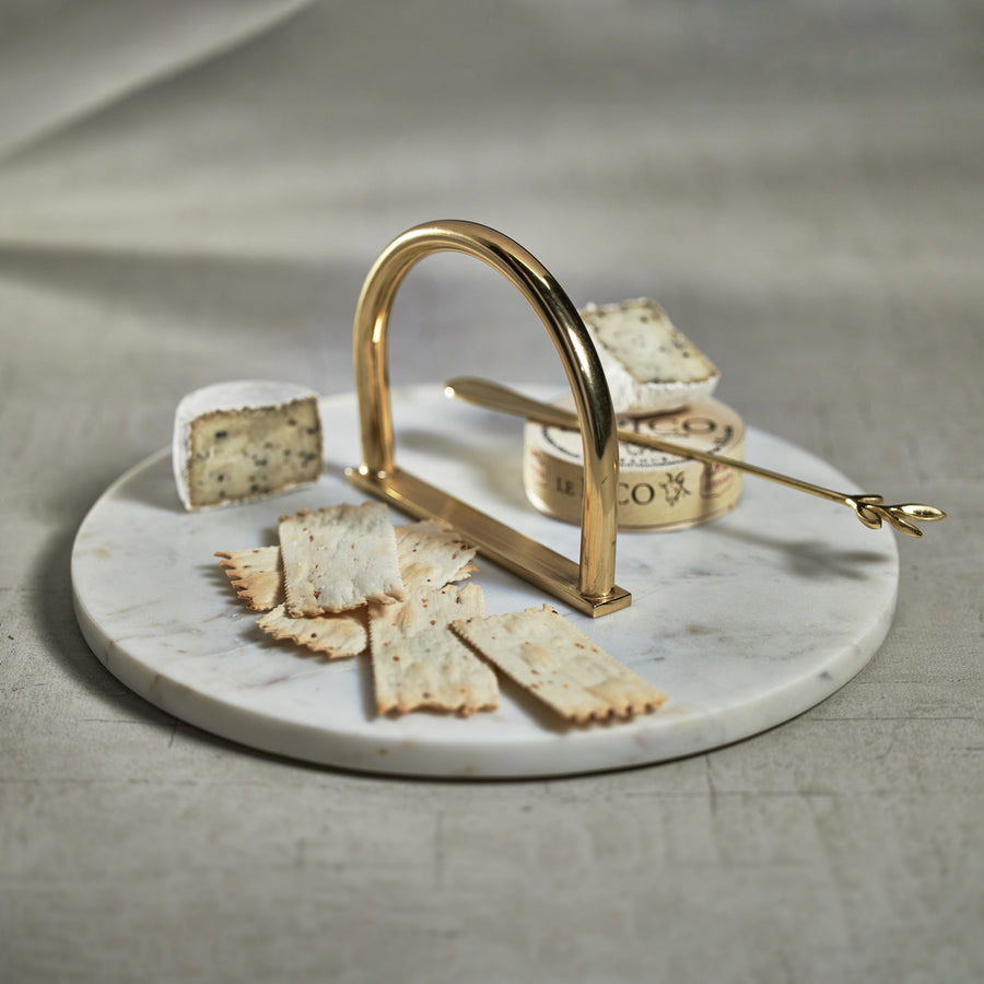 Round Marble Serving Tray with Brass Handle - Tray by Carlyle Avenue