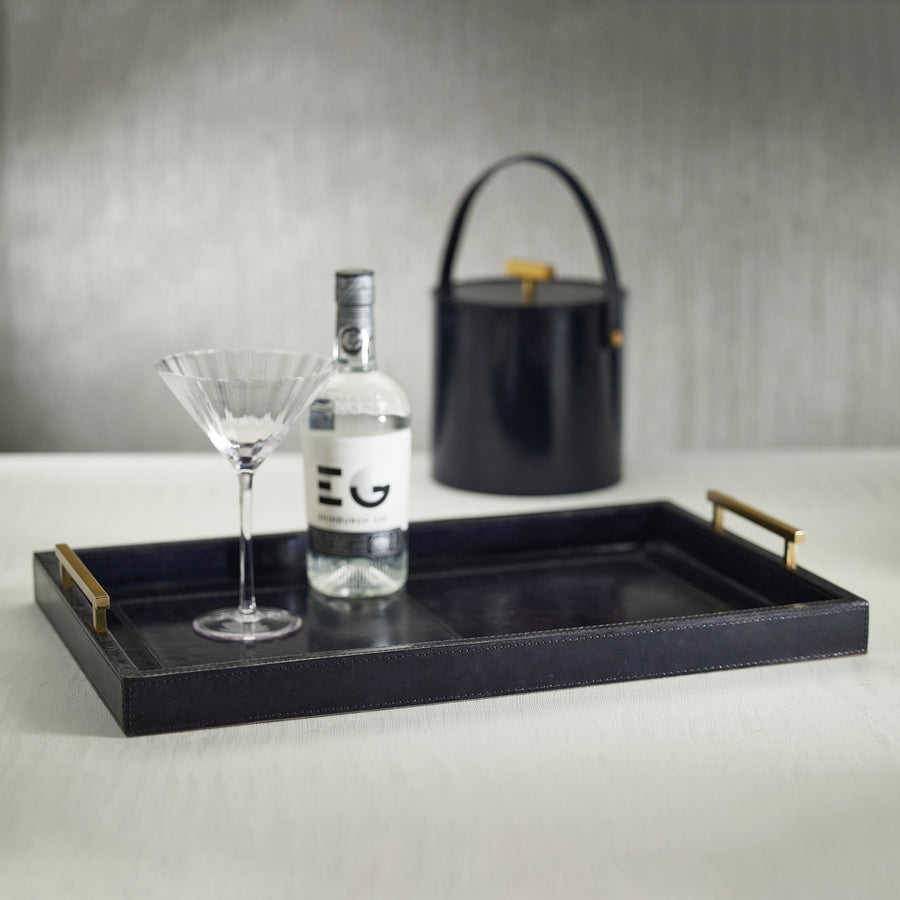 Savoy Blue Leather Bar Tray - Trays by Carlyle Avenue