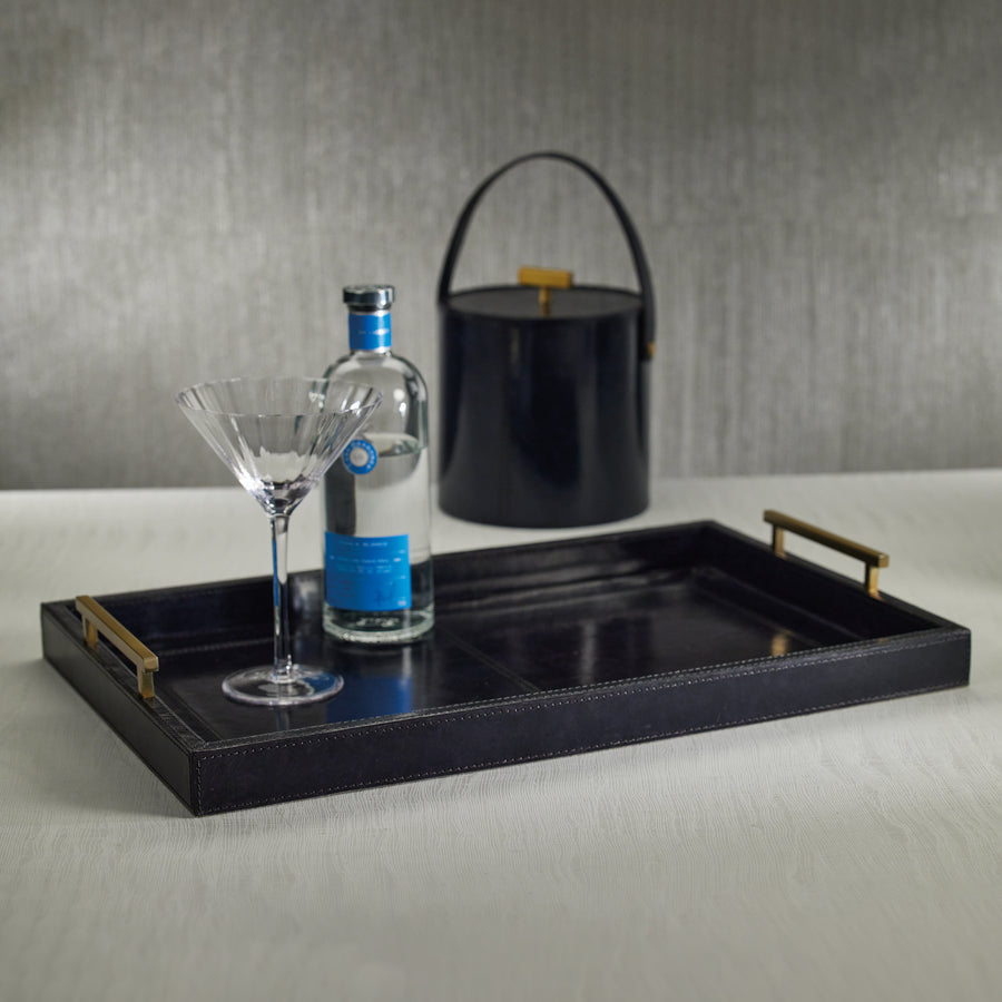 Savoy Blue Leather Bar Tray - Trays by Carlyle Avenue