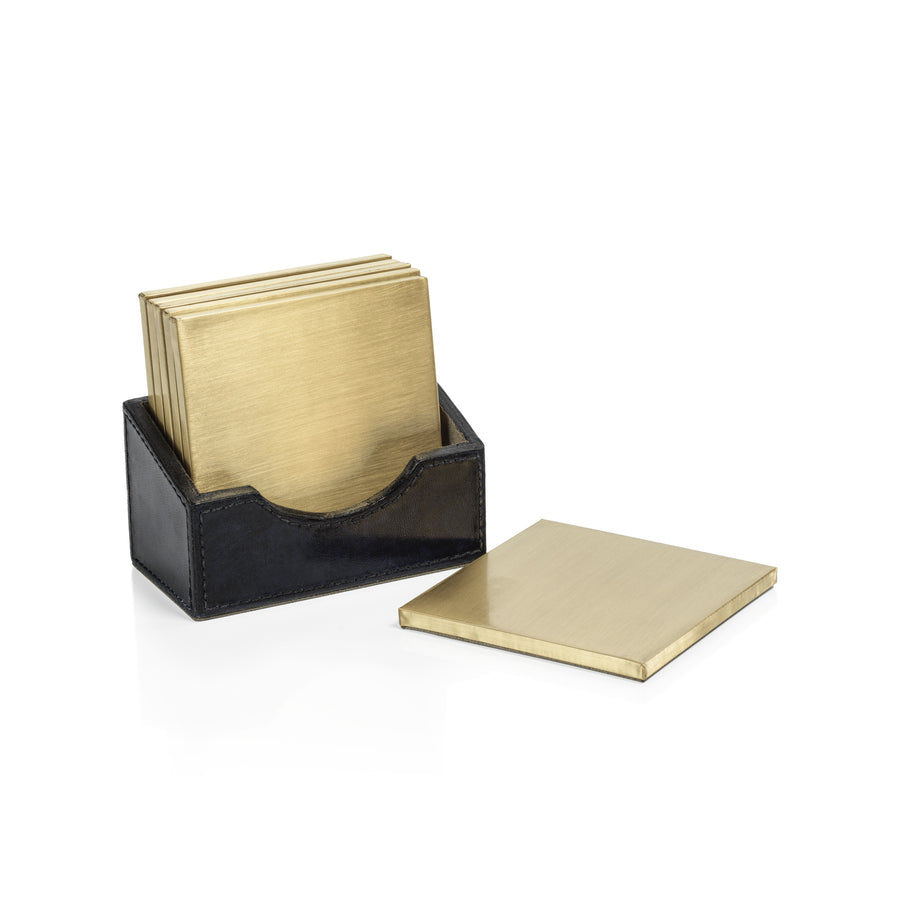 Savoy Blue Leather Set of 6 Coasters with Holder - Coasters by Carlyle Avenue