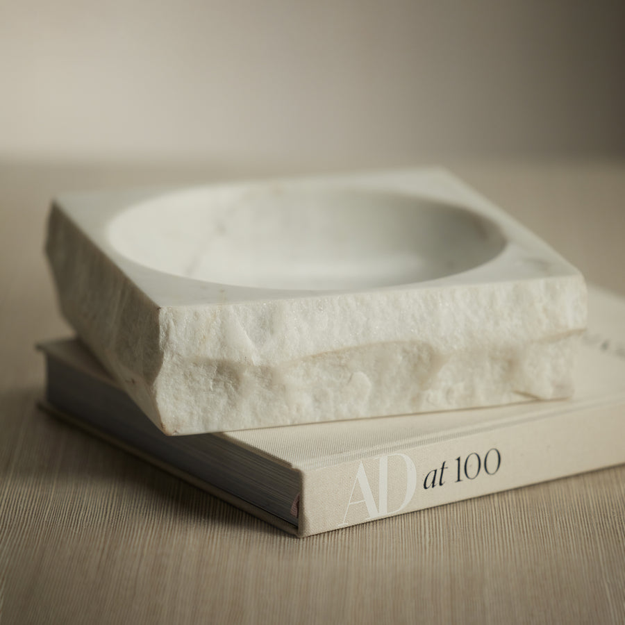 Rock Finish White Marble Square Bowl - Bowls by Carlyle Avenue