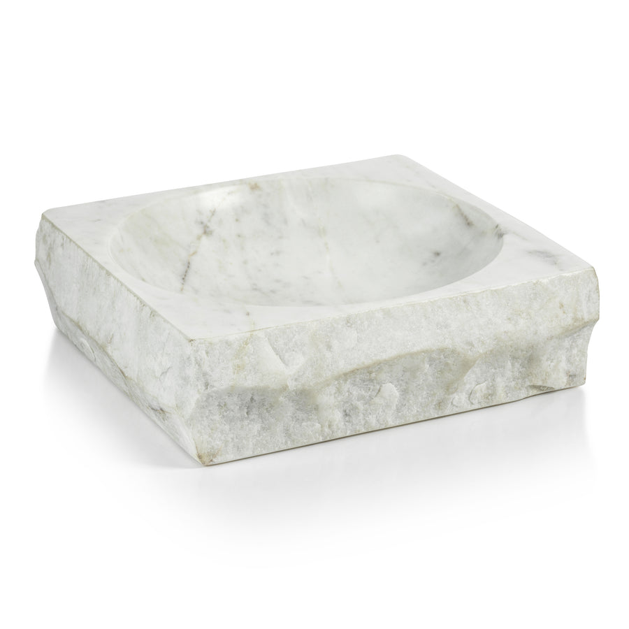 Rock Finish White Marble Square Bowl - Bowls by Carlyle Avenue