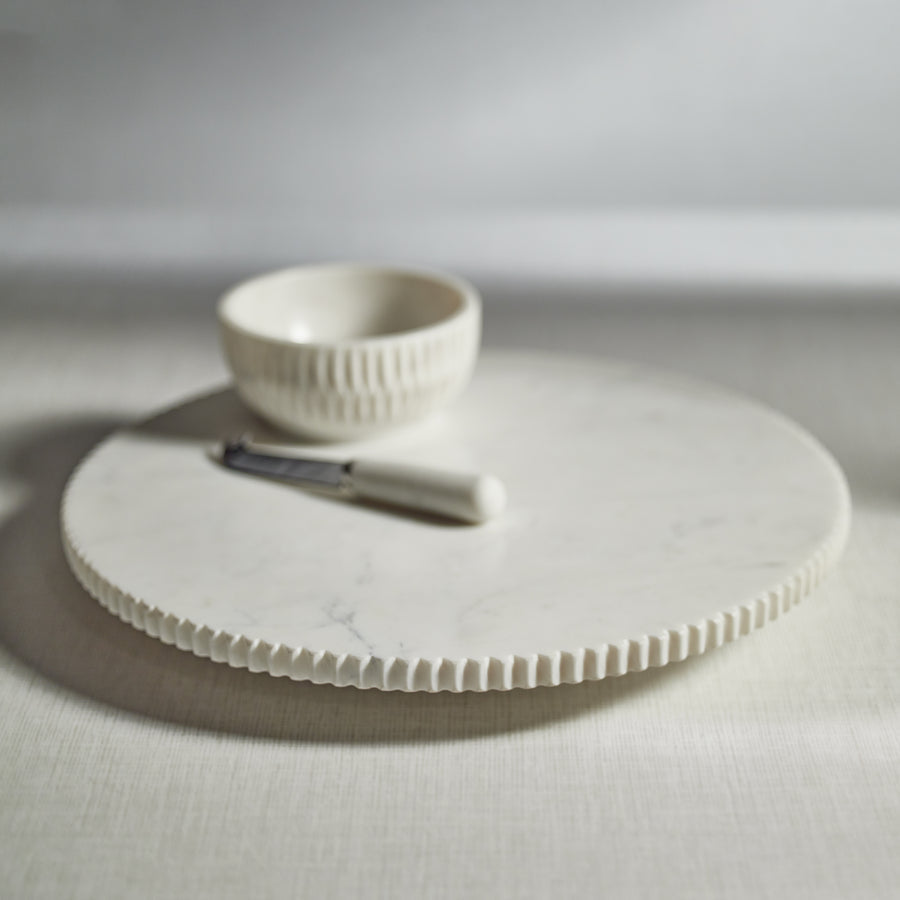 Ribbed Finish White Marble Lazy Susan - Tray by Carlyle Avenue