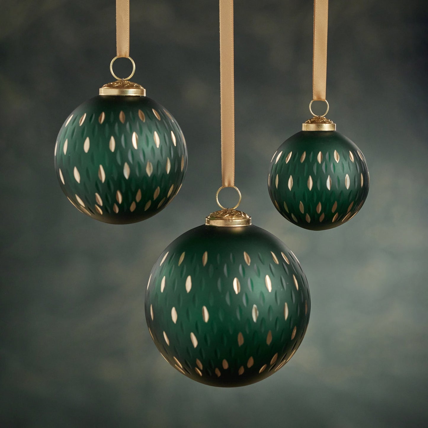 Frosted & Etched in Gold Glass Ornament - Green - Ornaments by Carlyle Avenue