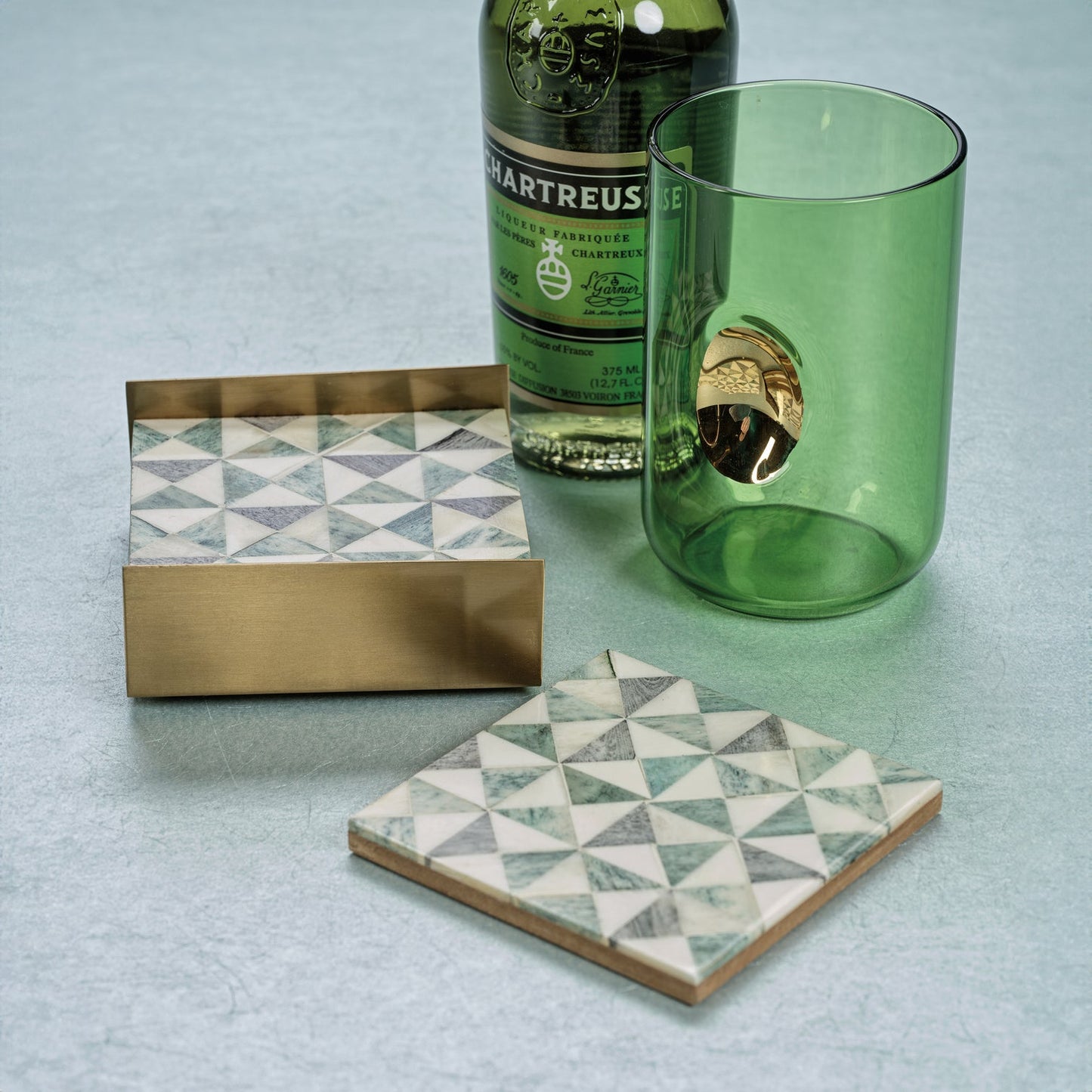 Set of 4 Martinez Bone Coasters w/Brass Tray - Coasters by Carlyle Avenue