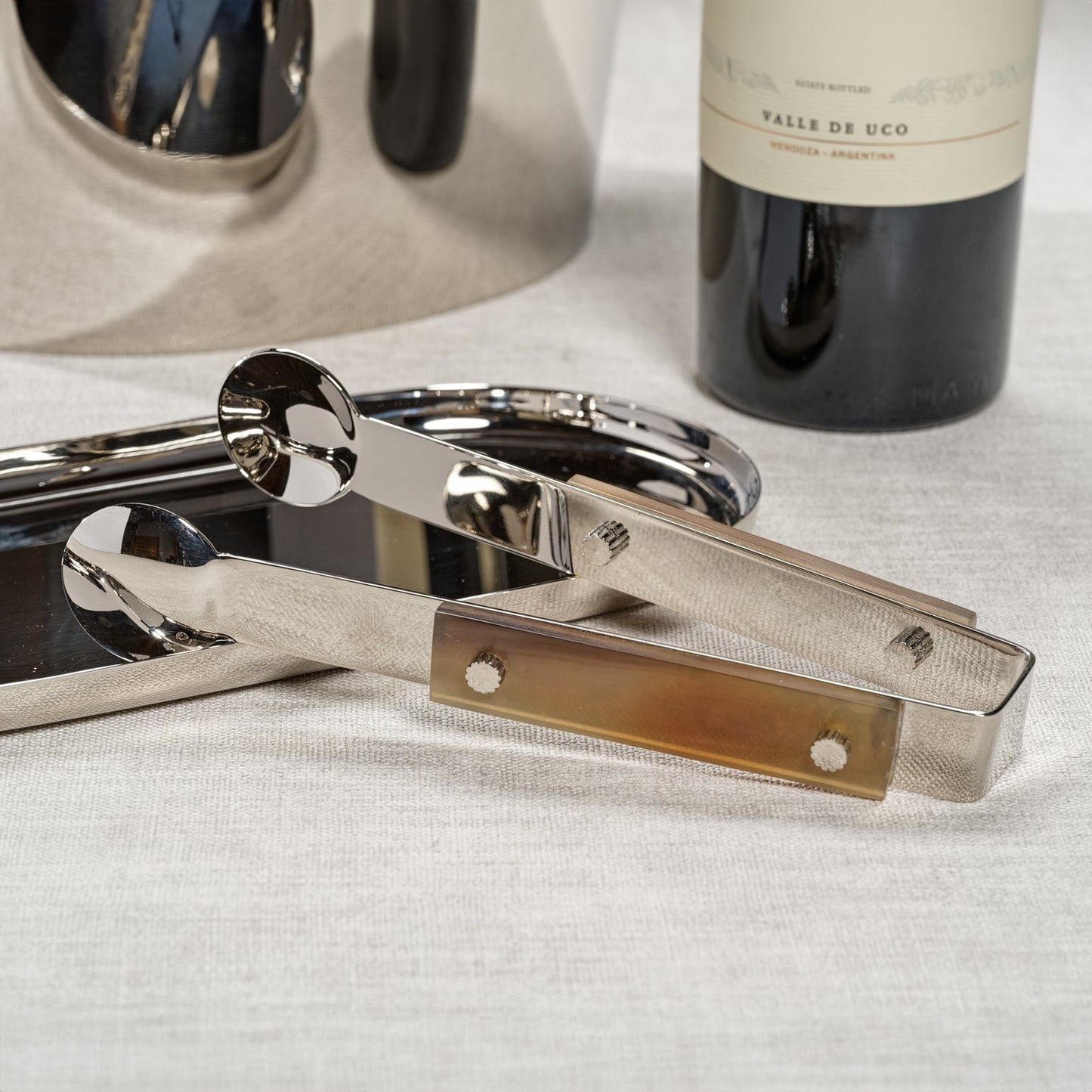 The Berkeley Ice Tong w/Horn Trim - Polished Nickel - Barware by Carlyle Avenue