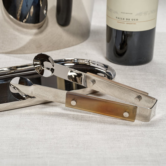 The Berkeley Ice Tong w/Horn Trim - Polished Nickel - Barware by Carlyle Avenue