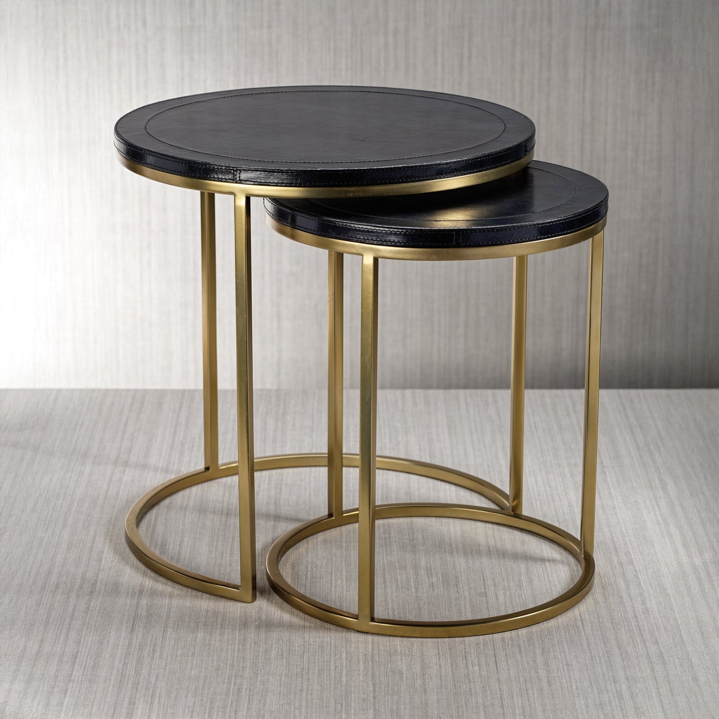 Savoy Leather on Brass Nested Tables - Blue and Gold - Furniture by Carlyle Avenue