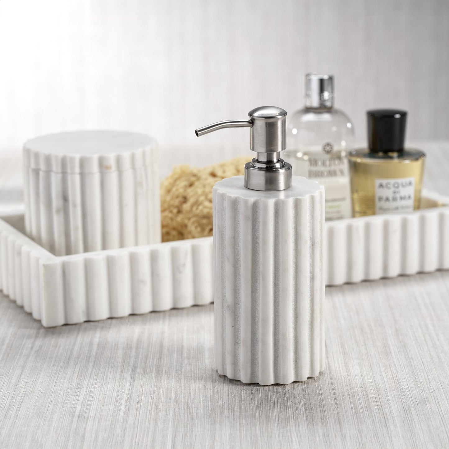 Camogli Fluted White Marble Soap / Lotion Dispenser - Soap Dispenser by Carlyle Avenue