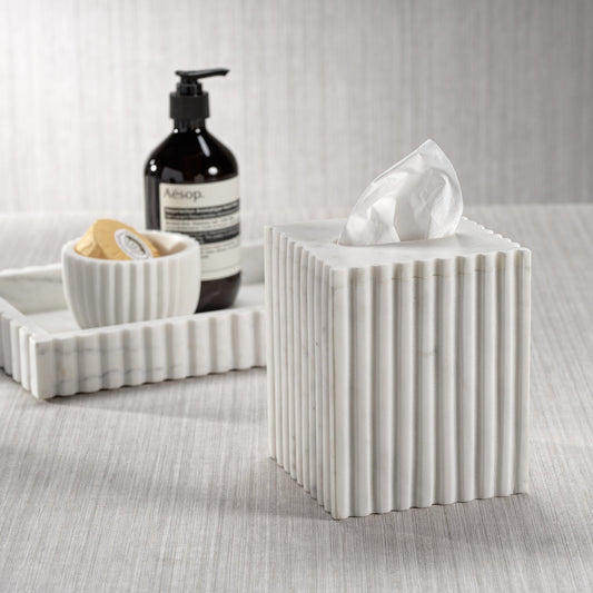 Camogli Fluted White Marble Tissue Box - Tissue Box Holder by Carlyle Avenue