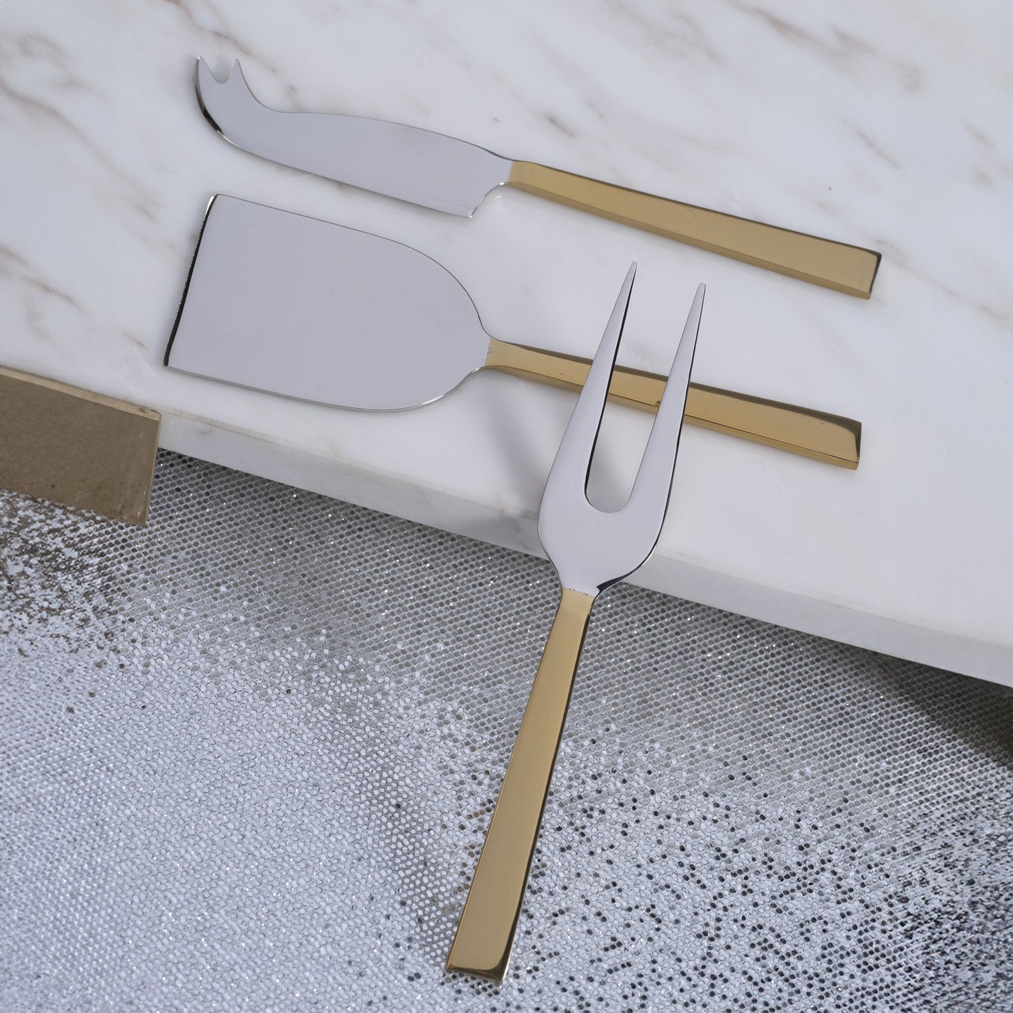 Set of 3 Modern Cheese Knife Set - Polished Nickel & Gold - Cheese Knives by Carlyle Avenue