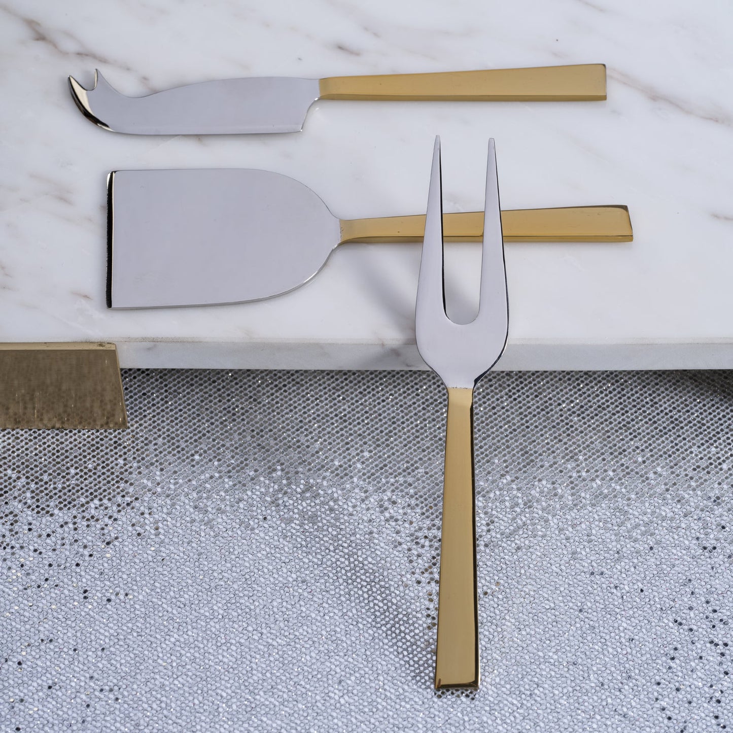 Set of 3 Modern Cheese Knife Set - Polished Nickel & Gold - Cheese Knives by Carlyle Avenue