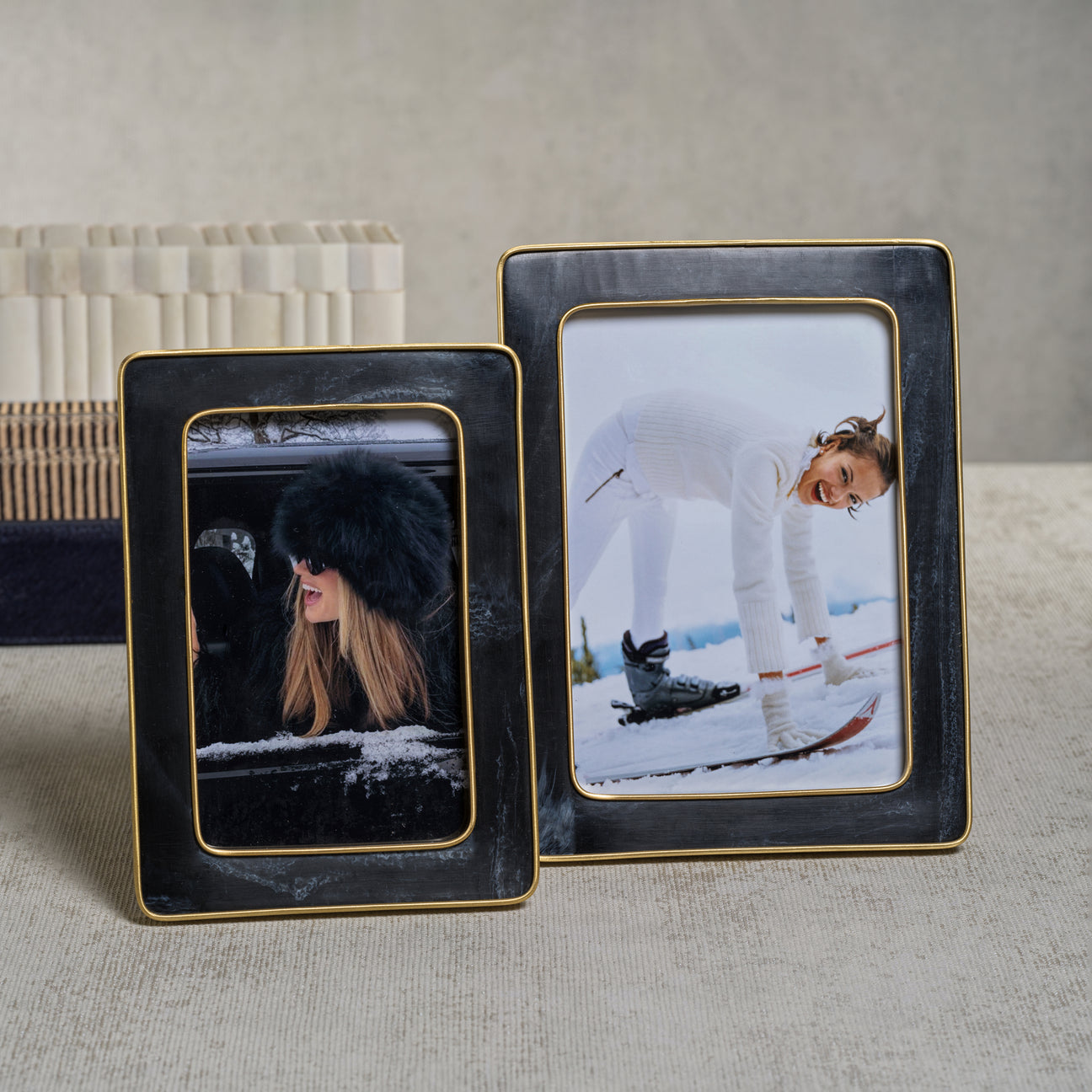 Marbled Black Resin Photo Frame w/ Brass Trim - Picture Frames by Carlyle Avenue