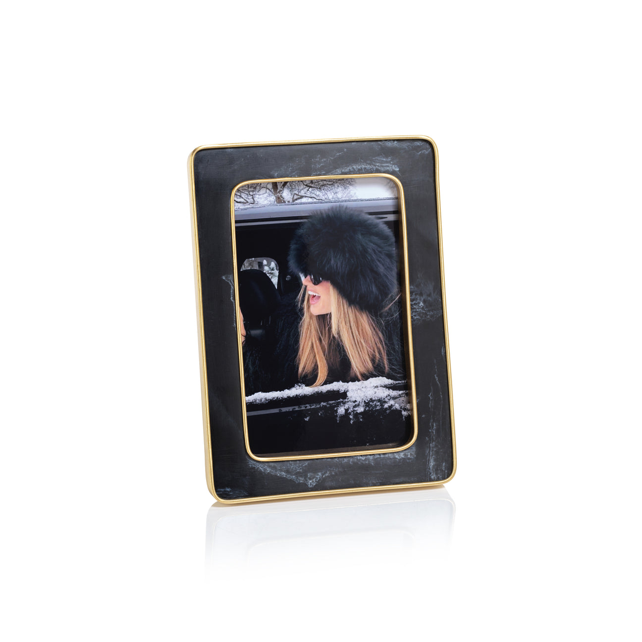 Marbled Black Resin Photo Frame w/ Brass Trim - Picture Frames by Carlyle Avenue