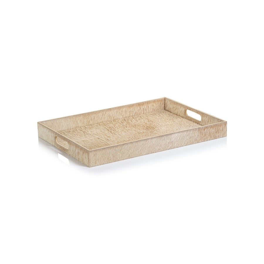 Corviglia Hair On Hide Leather Serving Tray - Tan - Trays by Carlyle Avenue