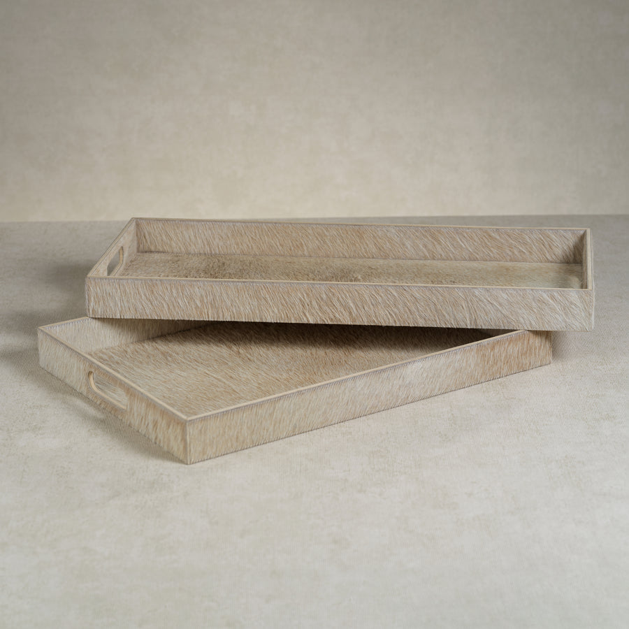 Corviglia Hair On Hide Leather Serving Tray - Tan - Trays by Carlyle Avenue