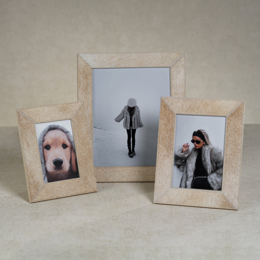 Corviglia Hair-On Hide Leather Photo Frame - Tan - Picture Frames by Carlyle Avenue