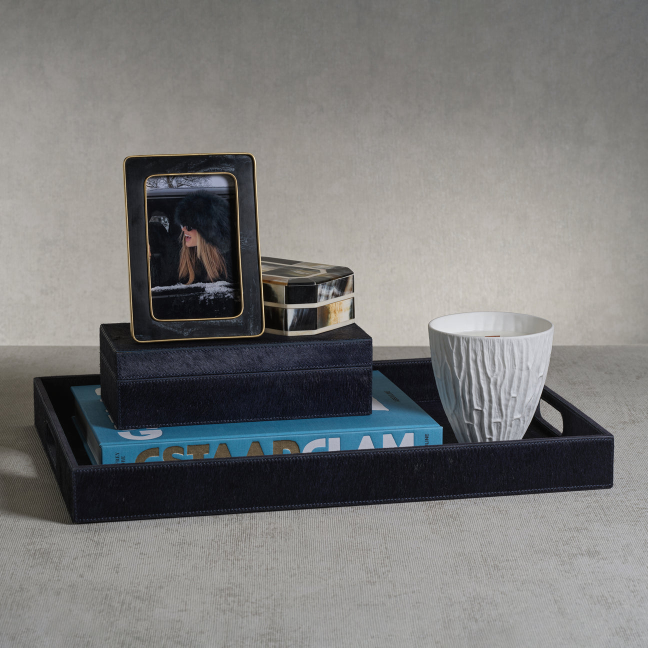 Corviglia Hair-On Hide Leather Box - Navy - Boxes by Carlyle Avenue