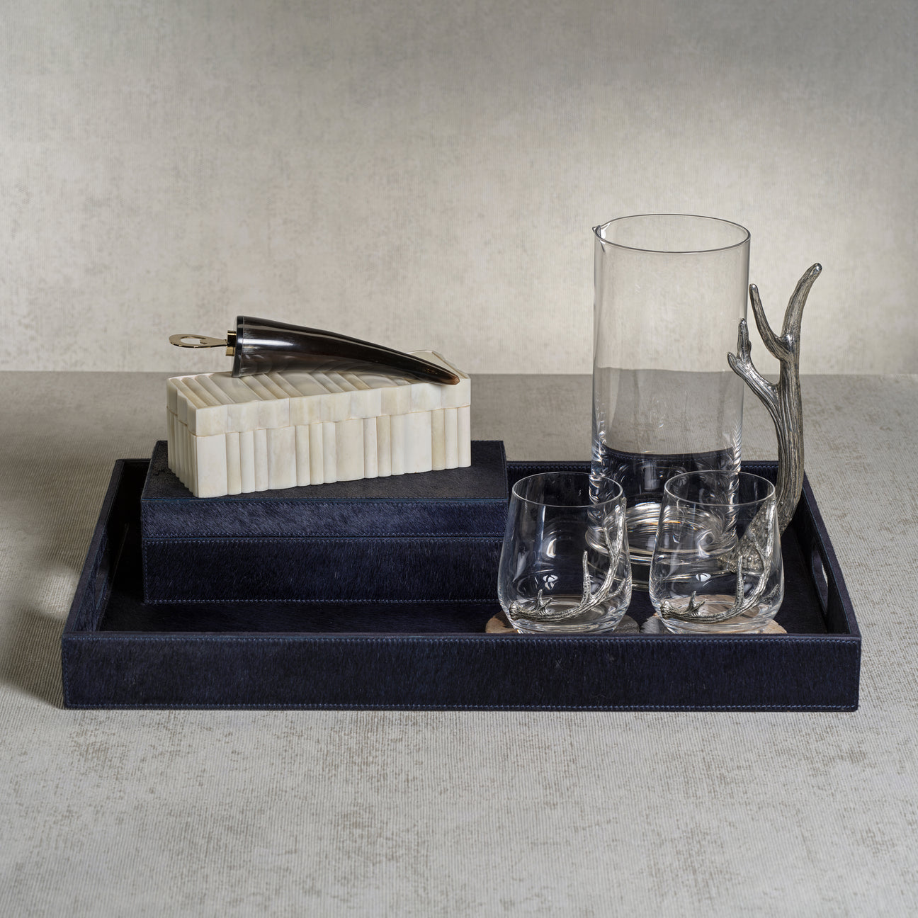 Corviglia Hair-On Hide Leather Box - Navy - Boxes by Carlyle Avenue