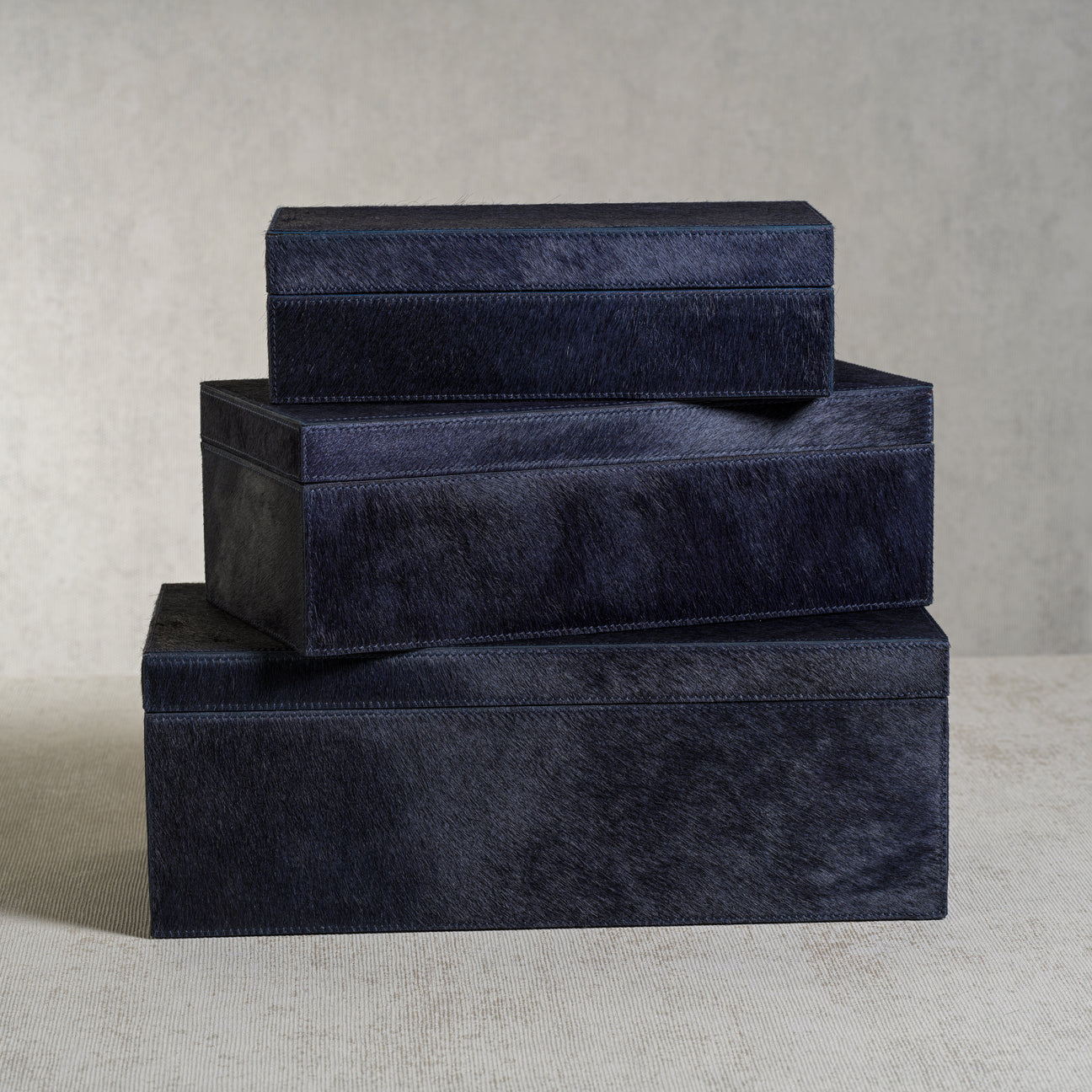 Corviglia Hair-On Hide Leather Box - Navy - Boxes by Carlyle Avenue