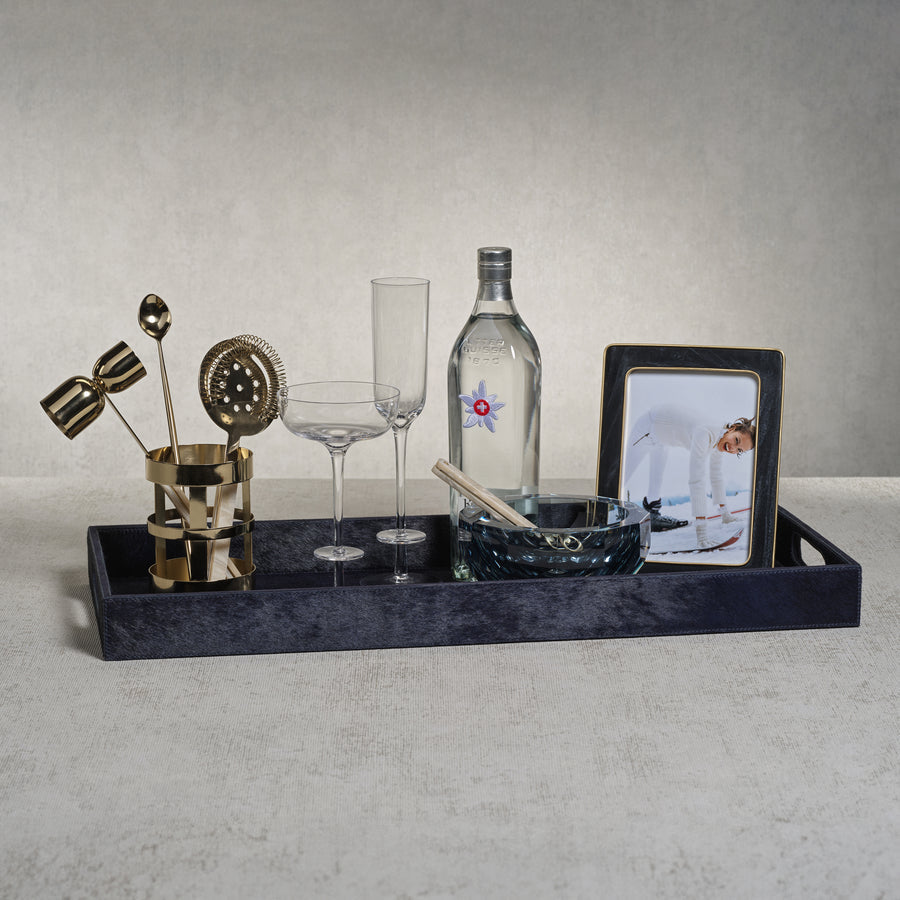 Corviglia Hair On Hide Leather Serving Tray - Navy - Trays by Carlyle Avenue