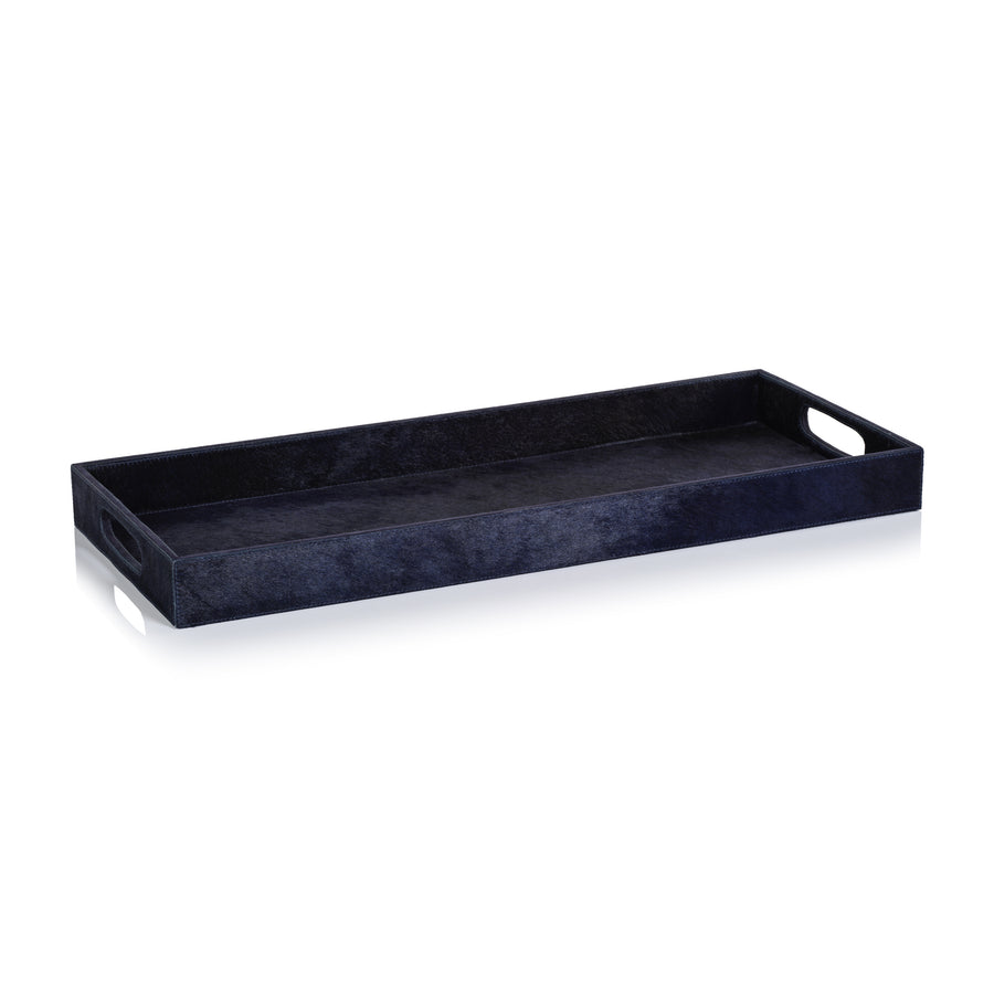 Corviglia Hair On Hide Leather Serving Tray - Navy - Trays by Carlyle Avenue