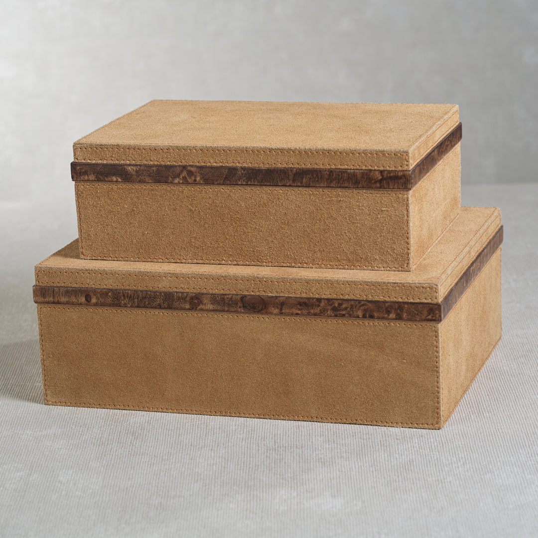Cortina Suede Box with Burl Wood Trim - Decorative Accessories by Carlyle Avenue