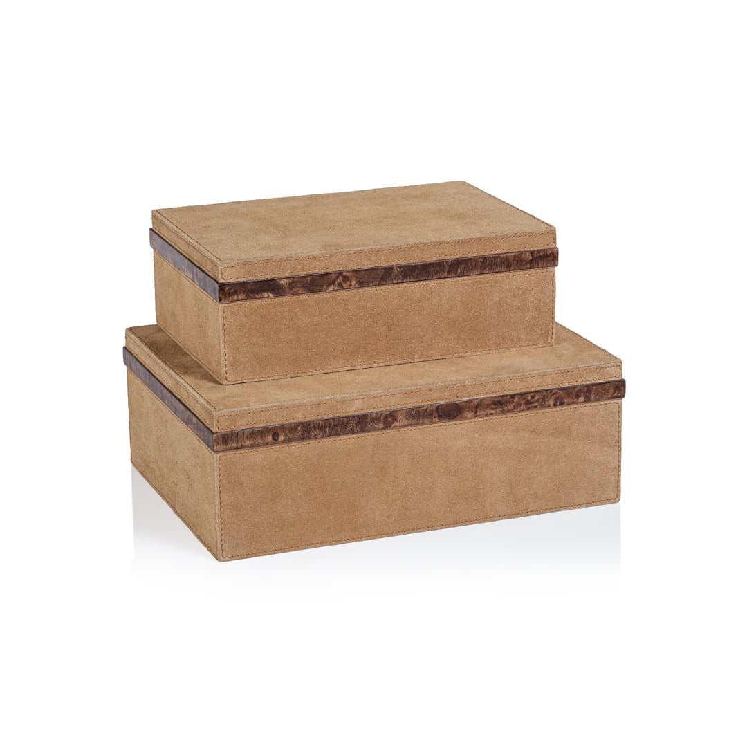 Cortina Suede Box with Burl Wood Trim - Decorative Accessories by Carlyle Avenue