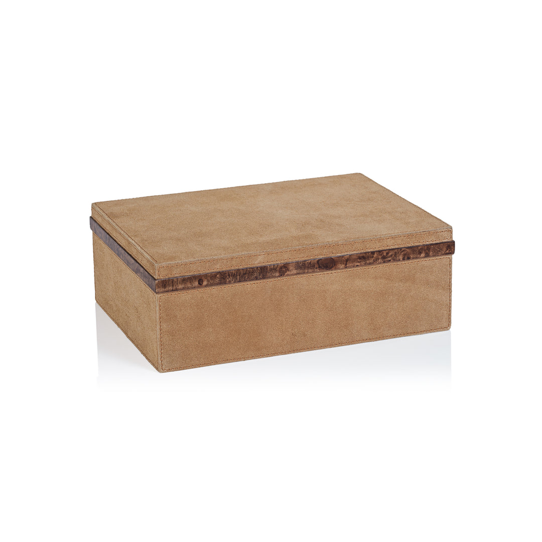 Cortina Suede Box with Burl Wood Trim - Decorative Accessories by Carlyle Avenue