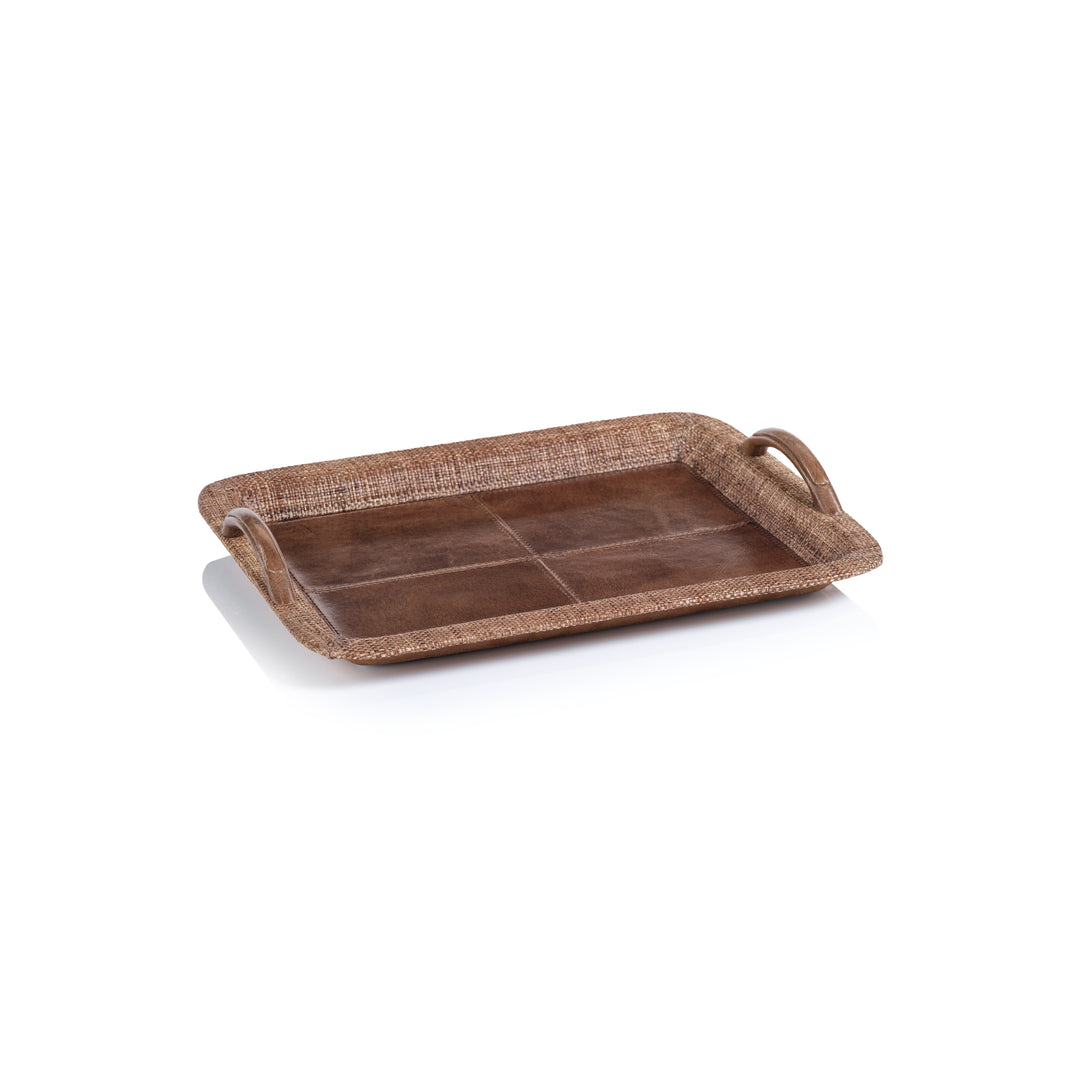 Rosso Leather and Raffia Serving Tray - Decorative Trays by Carlyle Avenue