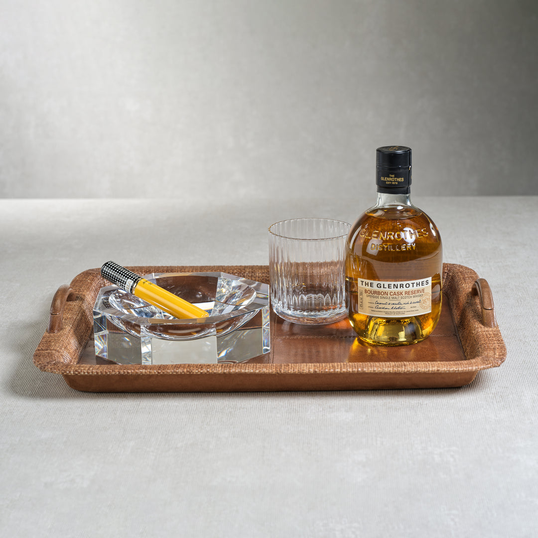 Rosso Leather and Raffia Serving Tray - Decorative Trays by Carlyle Avenue