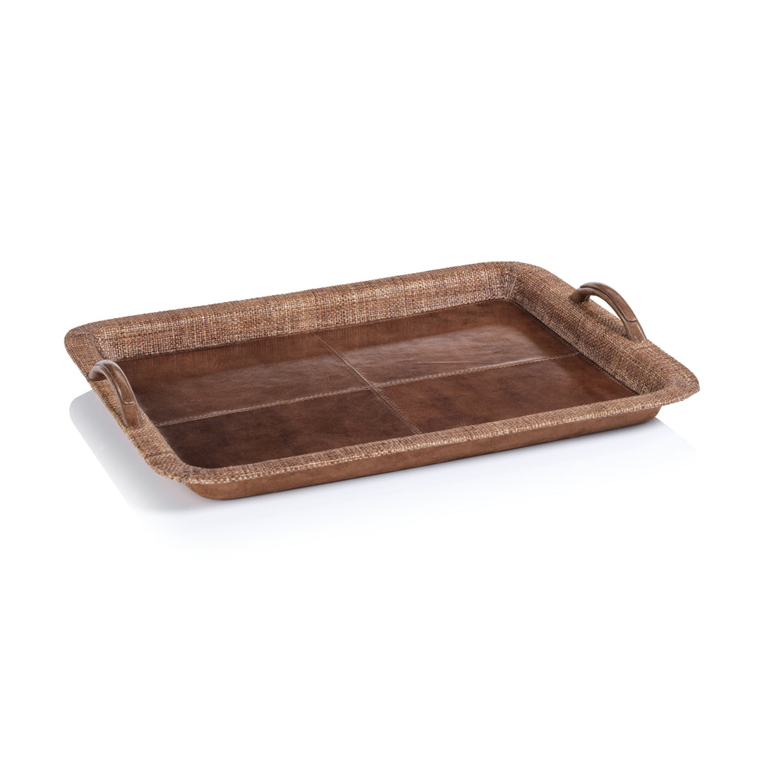 Rosso Leather and Raffia Serving Tray - Decorative Trays by Carlyle Avenue