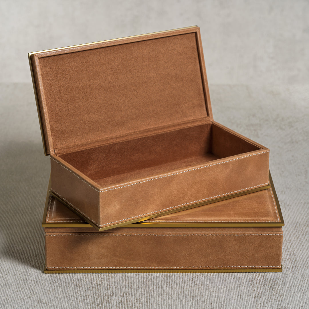 Ampezzo Leather Box with Brass Trim - Decorative Accessories by Carlyle Avenue