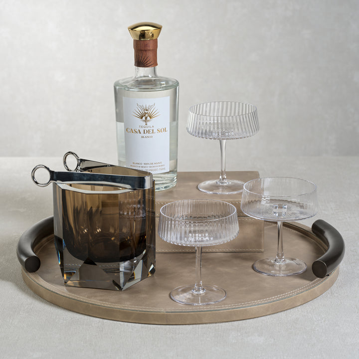 Bellecôte Round Serving Tray - Mink Leather with Metal Handles - Decorative Trays by Carlyle Avenue