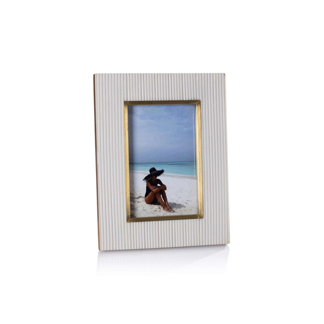 Bossa Ribbed White Resin Photo Frame with Brass Inside Border - Picture Frames by Carlyle Avenue