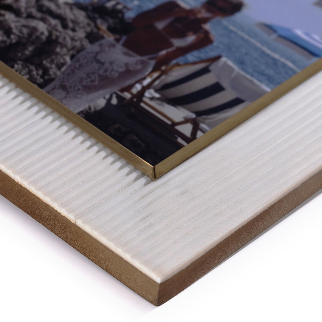 Bossa Ribbed White Resin Photo Frame with Brass Inside Border - Picture Frames by Carlyle Avenue