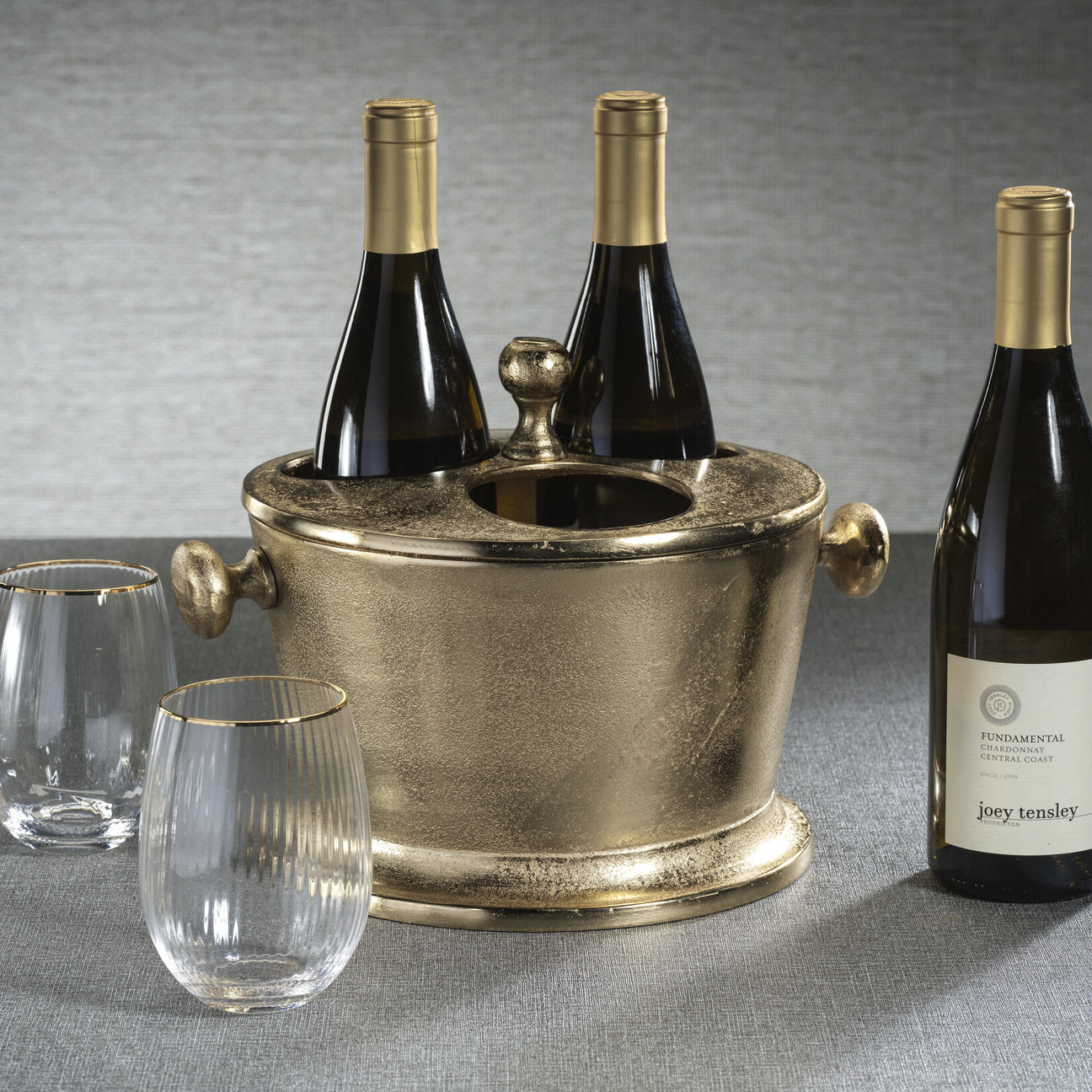 Raw Aluminum Three Bottle Wine Holder - Gold - Barware by Carlyle Avenue