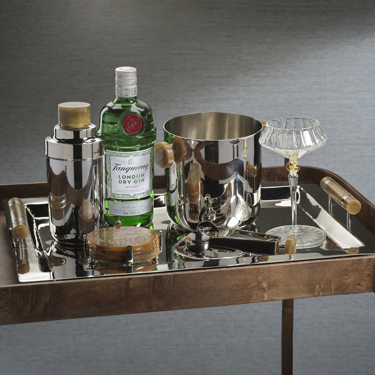 Spiga Serving Bar Tray - Nickel & Amber - Barware by Carlyle Avenue