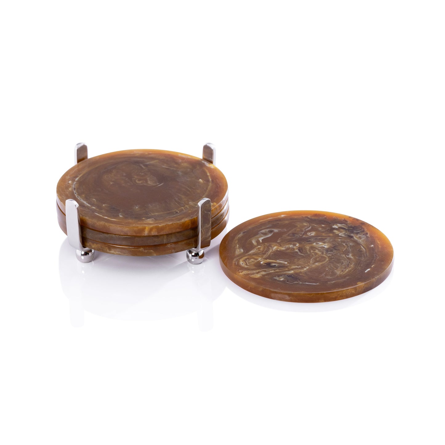 Spiga Coasters Set on Stand - Nickel & Amber