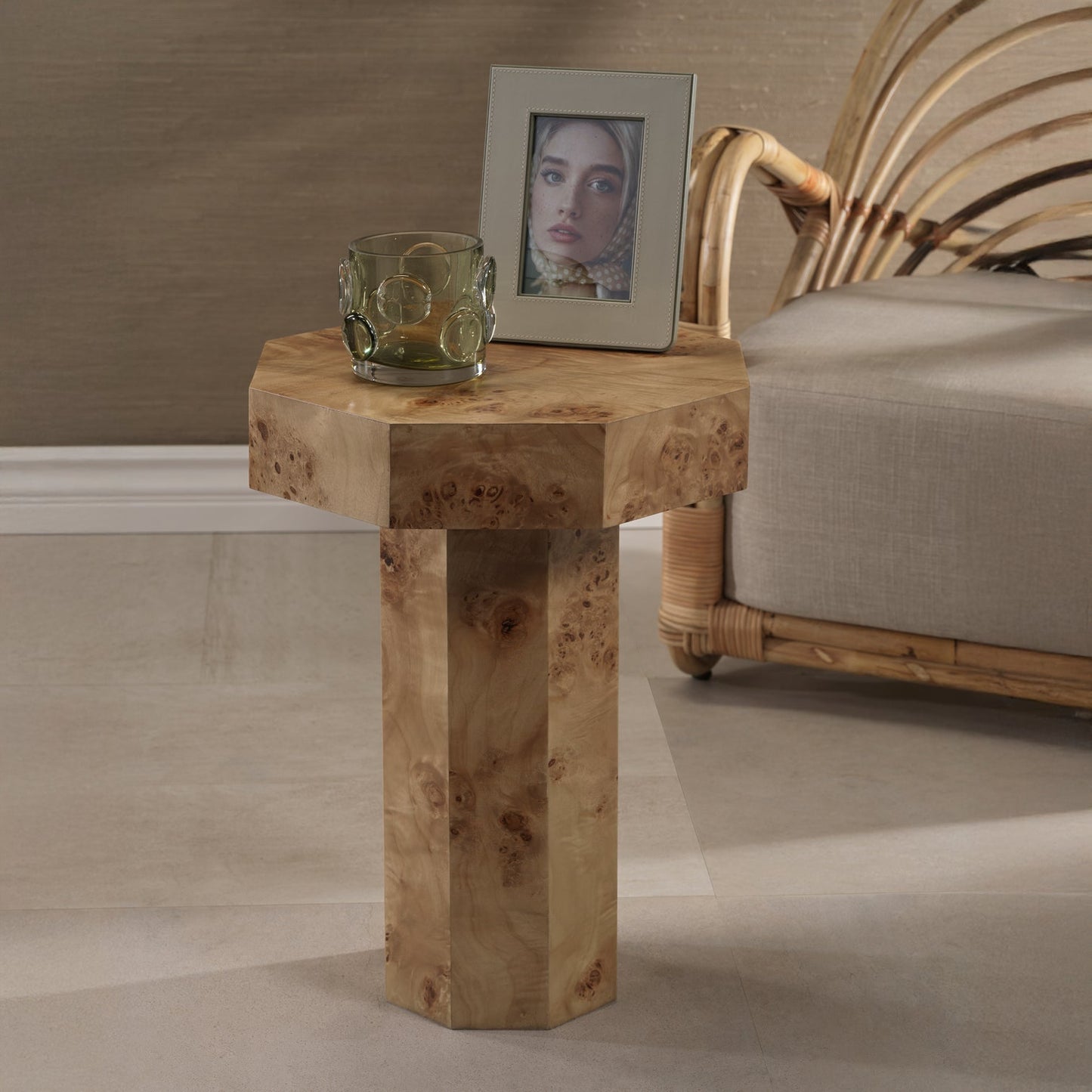 Burl Wood Octagon Side Table