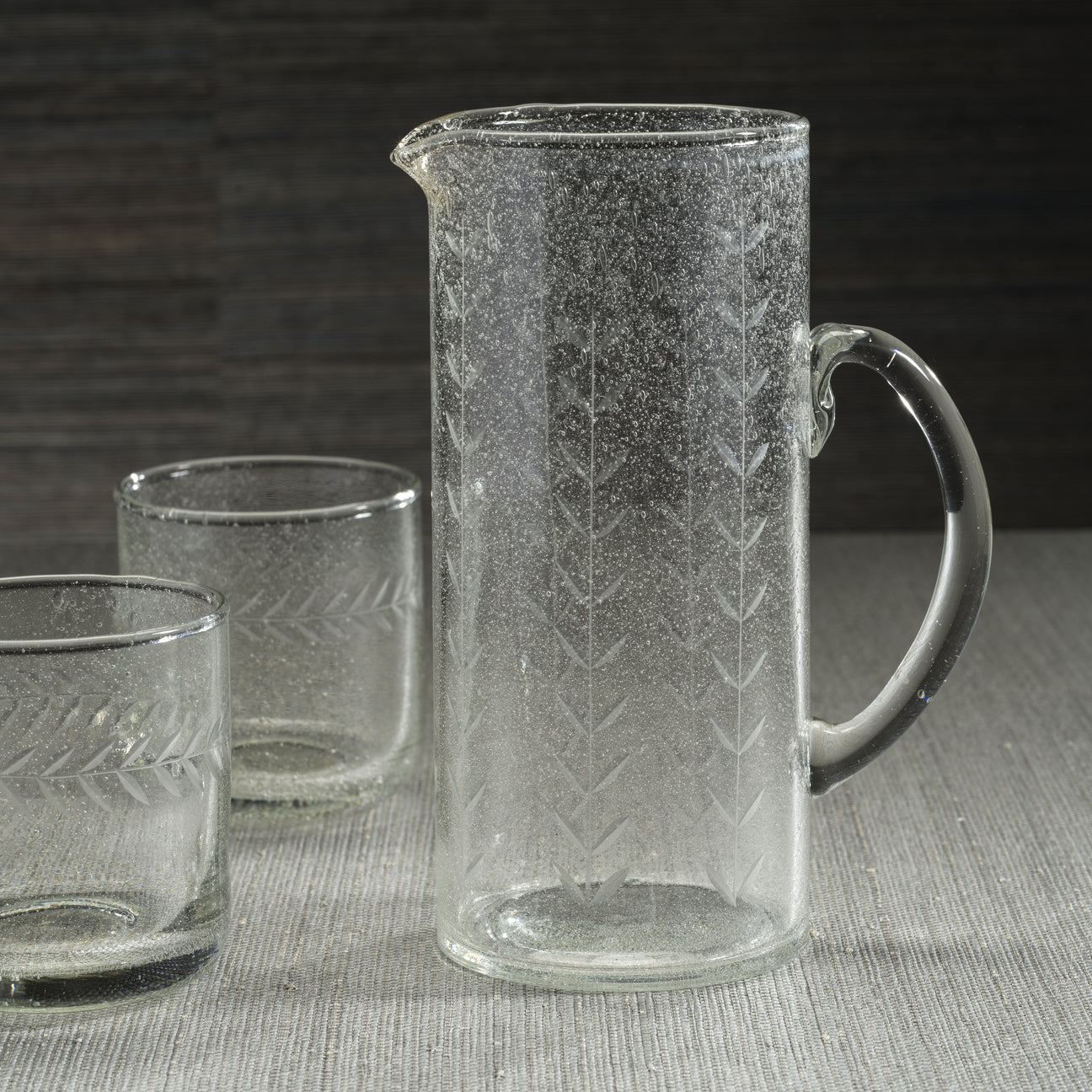 Tuscan Handmade Etched Glass Pitcher - Drinkware by Carlyle Avenue