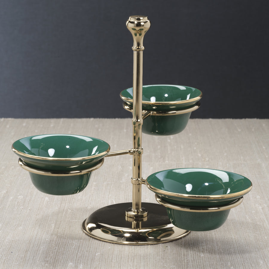 3-Tier Condiment Bowl Set - Polished Gold Stand w/ Green Ceramic Bowls - Serveware by Carlyle Avenue