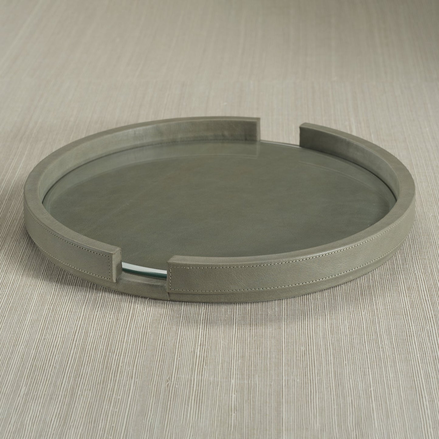 Leather Serving Tray with Glass Insert - Sage