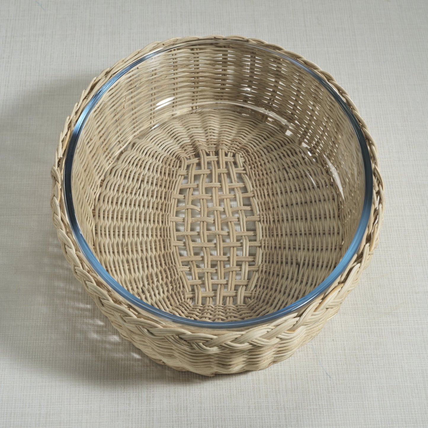 The Palmier Oval Glass Bowl in Woven Rattan Basket - Kitchenware by Carlyle Avenue