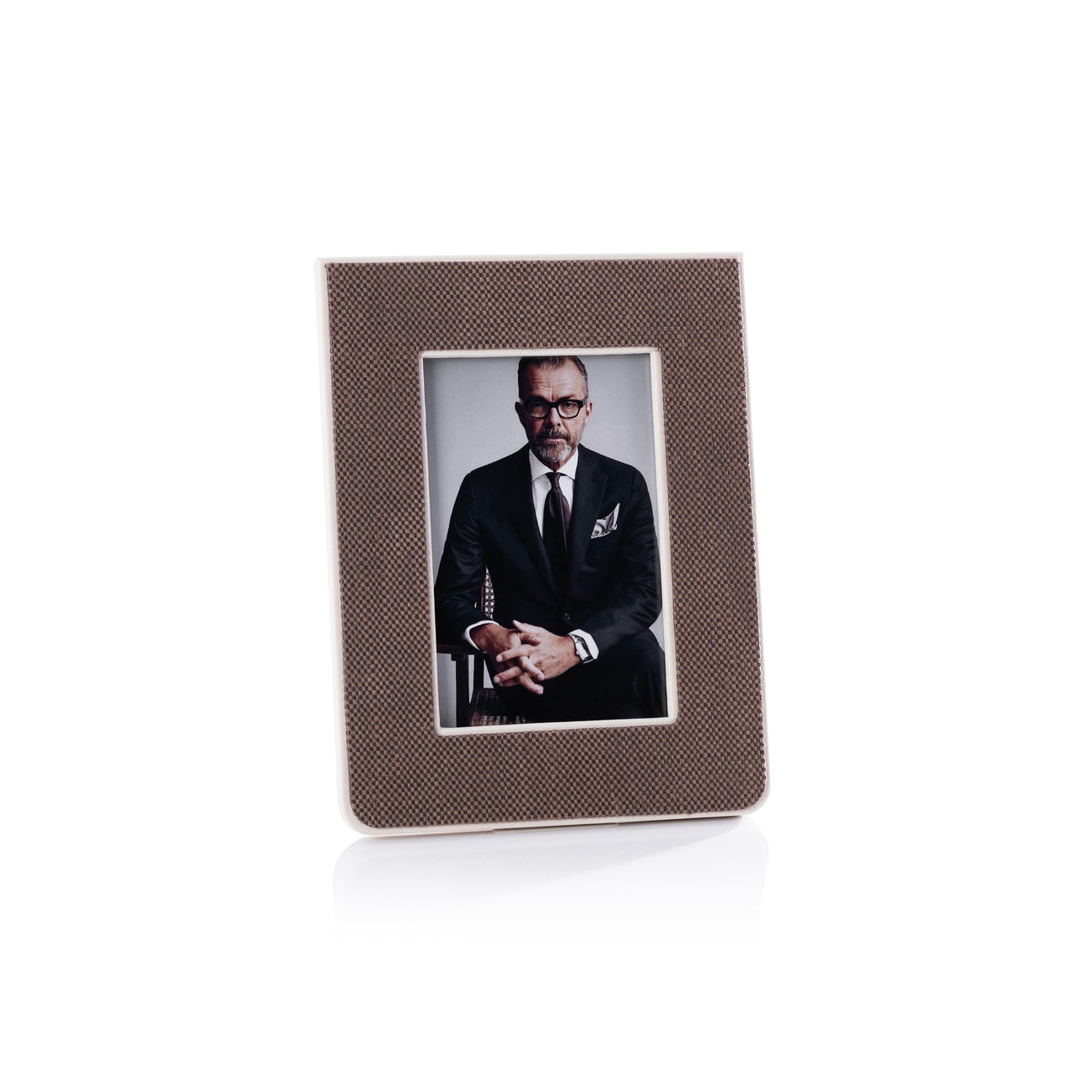 Raffia Over Nappa Cream Leather Photo Frame